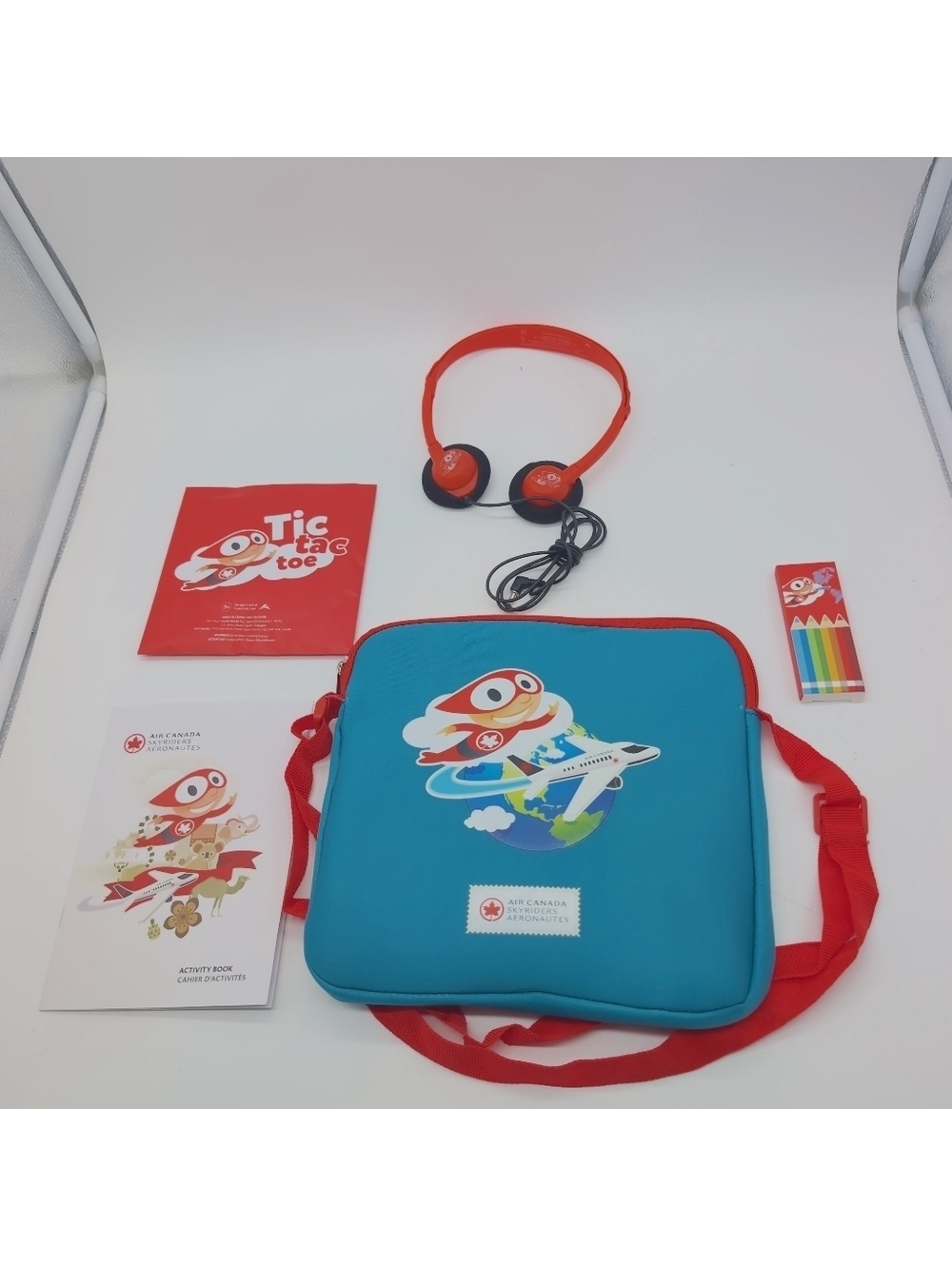 Air Canada Kids Travel Activity Kit - Teal & Red Headphones Tic Tac Toe Book